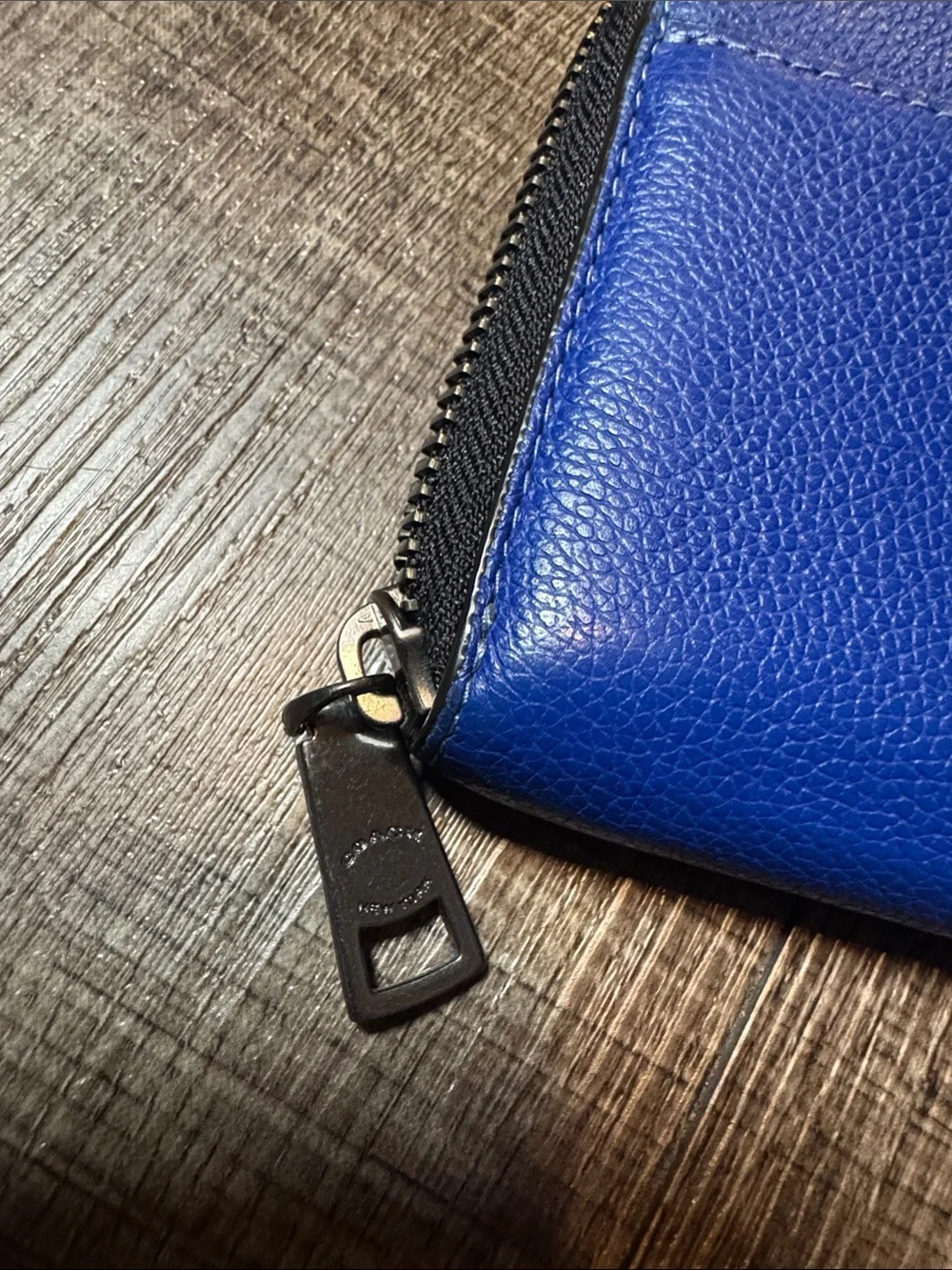 Coach blue pebbled leather long wallet